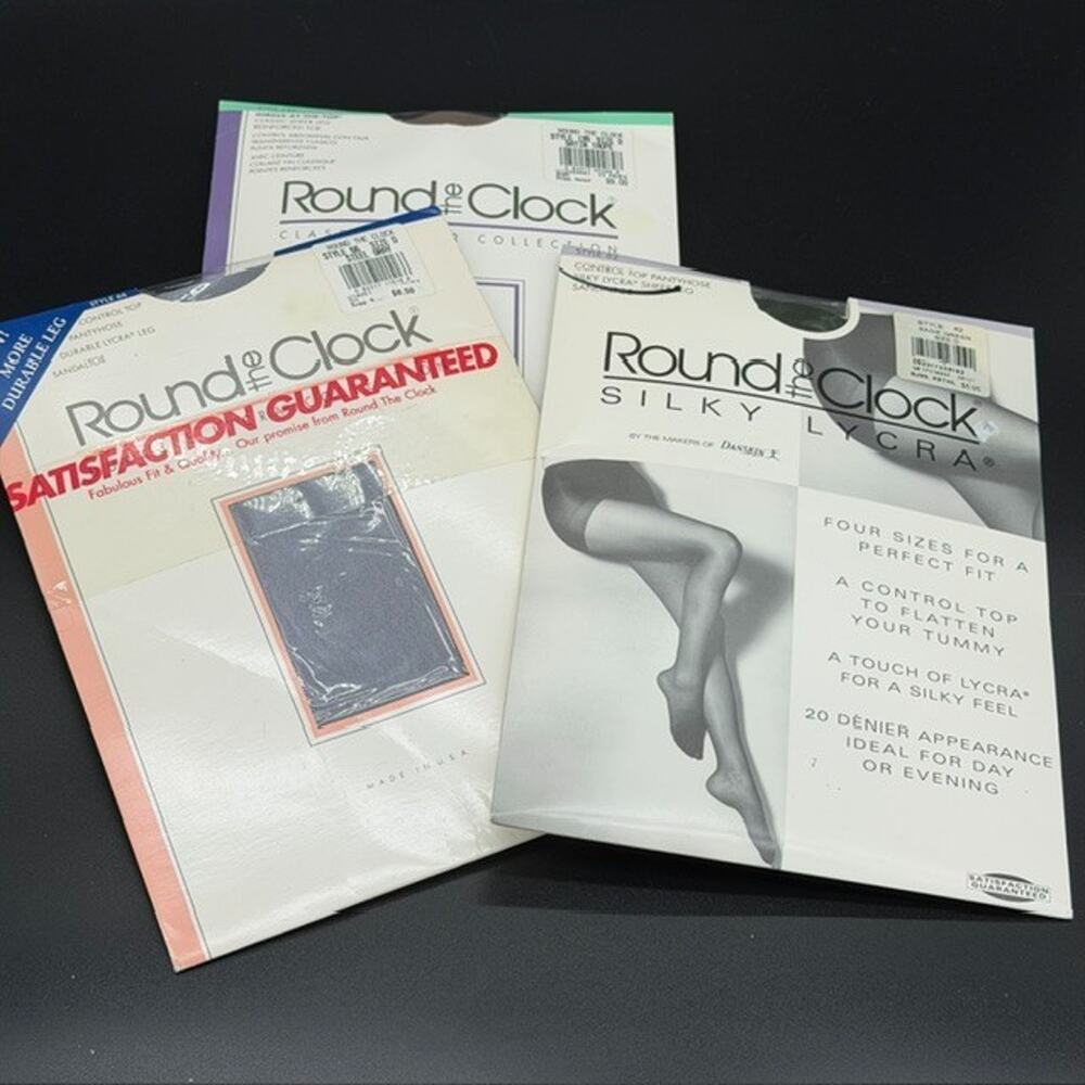 3 Pairs VTG Round The Clock Panythose ~ Style 135, 66, & 62 ~ Size D